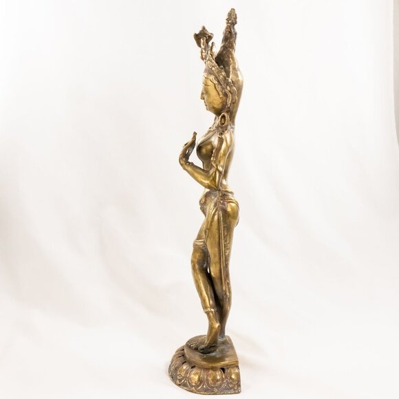 Vintage Bronze Apsara Statue Graceful Celestial Dancer Hindu/Buddhist Art 20.5in - Picture 2 of 7